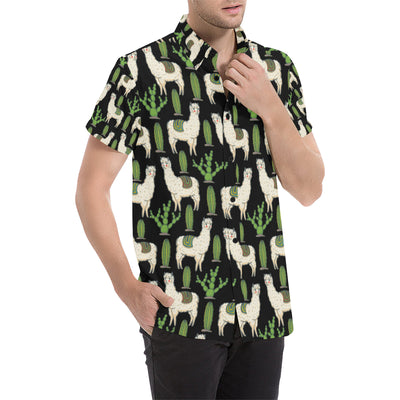 Llama Cactus Pattern Print Design 011 Men's Short Sleeve Button Up Shirt