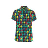 Houndstooth Colorful Pattern Print Design 02 Men's Short Sleeve Button Up Shirt