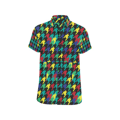 Houndstooth Colorful Pattern Print Design 02 Men's Short Sleeve Button Up Shirt