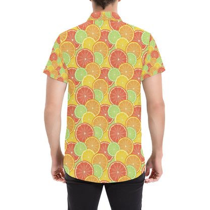 Grapefruit Pattern Print Design GF01 Men's Short Sleeve Button Up Shirt
