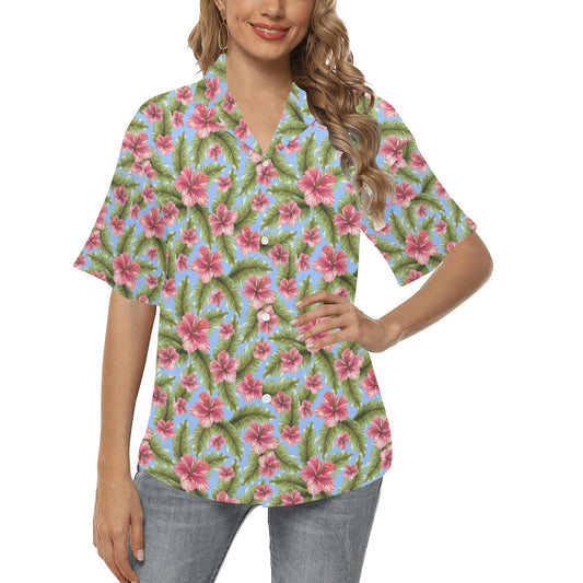Tropical Flower Print Design LKS301 Women's Hawaiian Shirt
