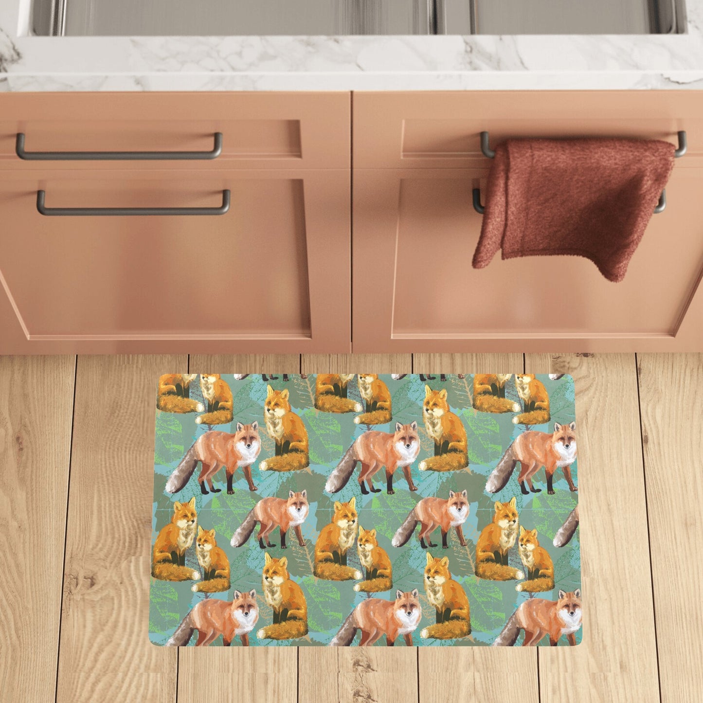Fox Autumn leaves Themed Kitchen Mat