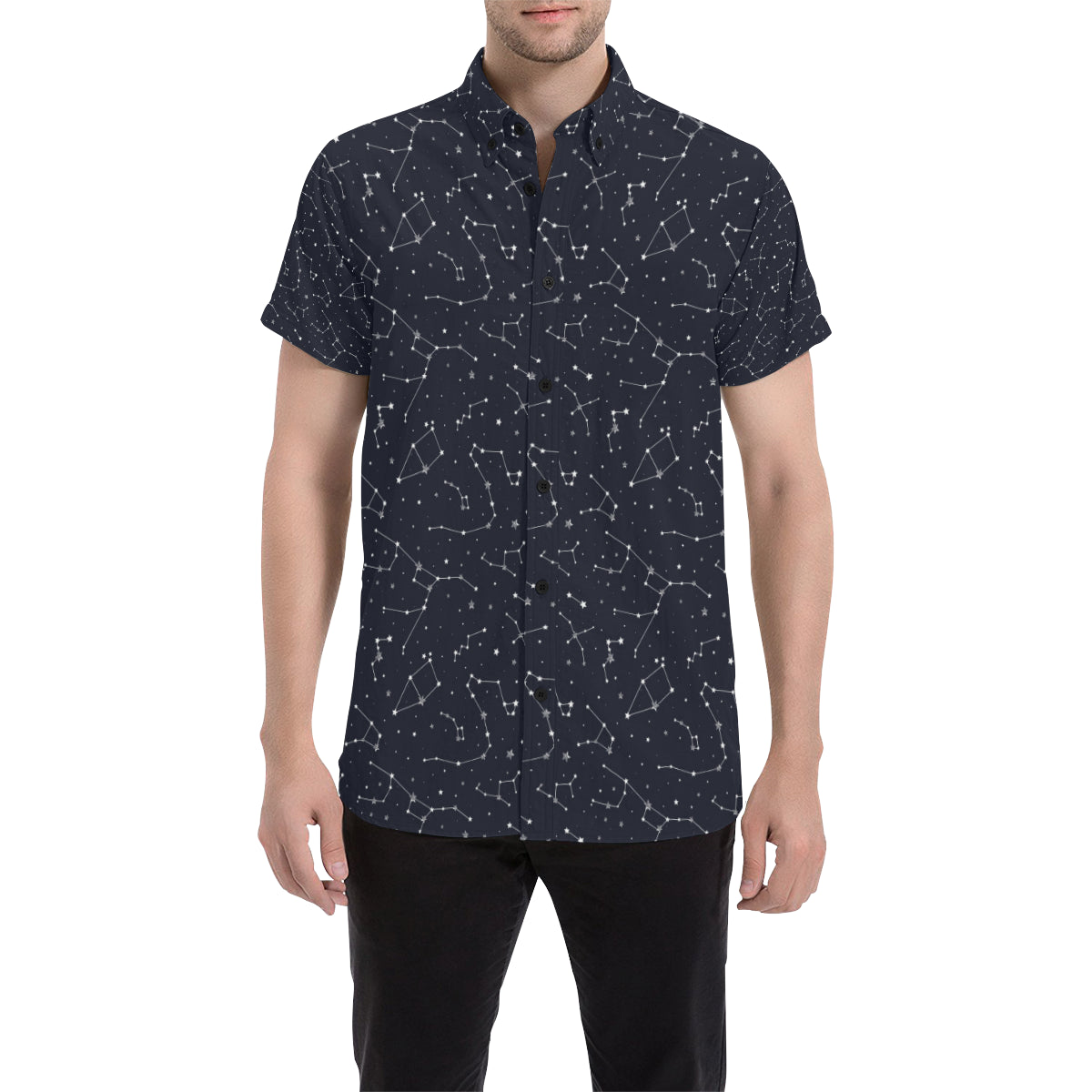 Constellation Pattern Print Design 03 Men's Short Sleeve Button Up Shirt