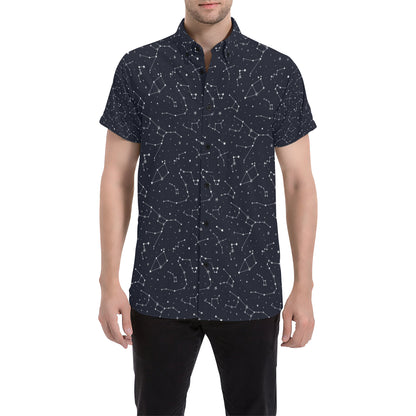 Constellation Pattern Print Design 03 Men's Short Sleeve Button Up Shirt