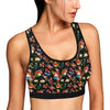 Skull Roses Flower Design Themed Print Sports Bra