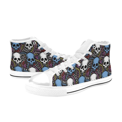 Skull Print Design LKS305 High Top Women's White Shoes