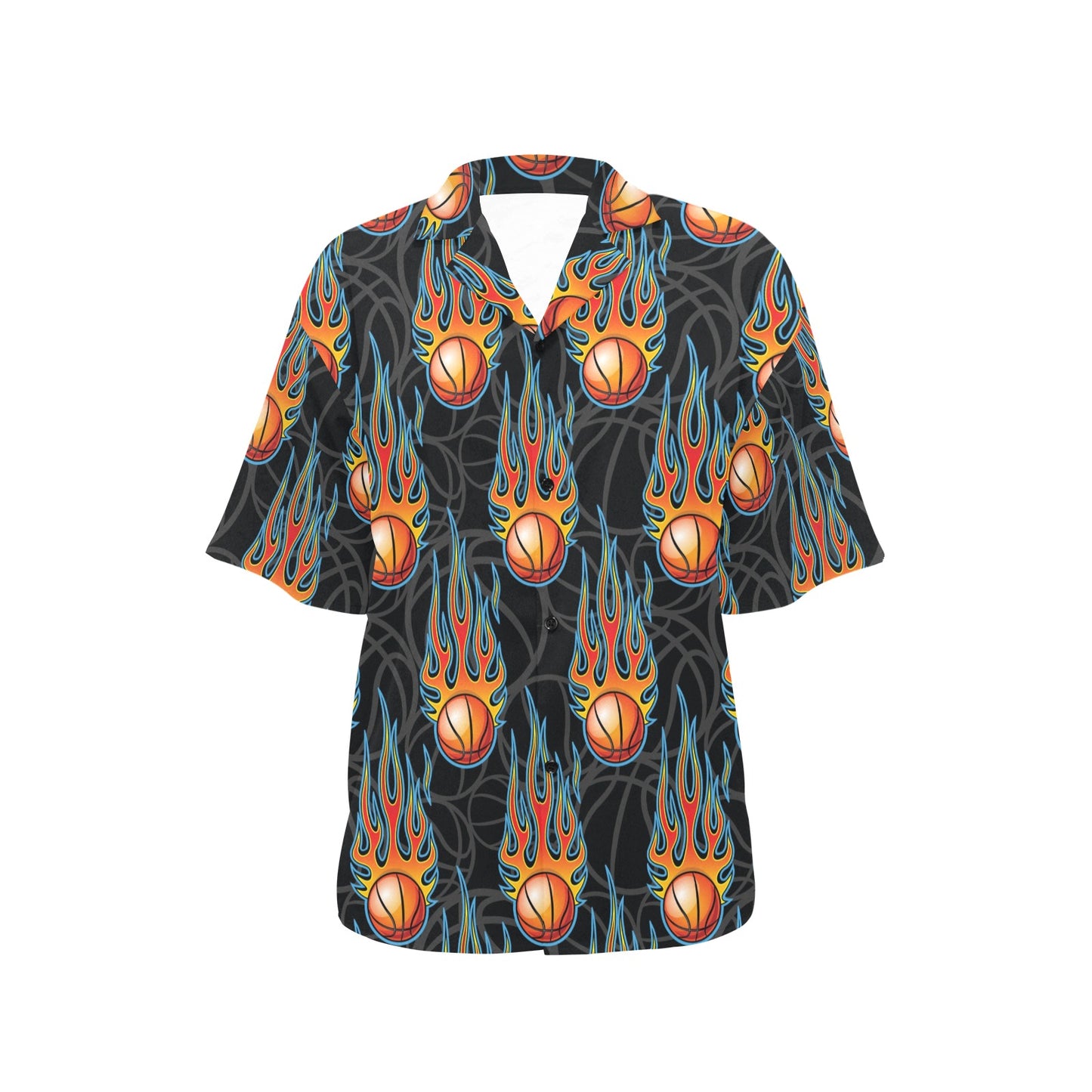 Basketball Fire Print Pattern Women's Hawaiian Shirt