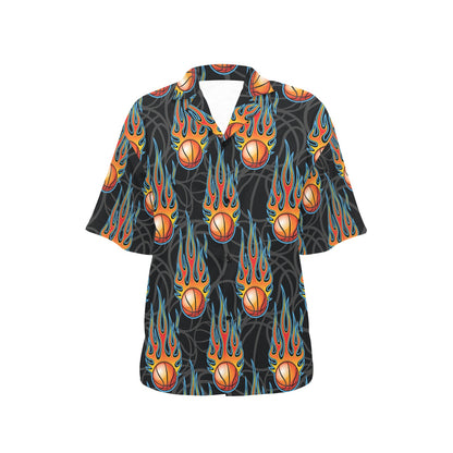 Basketball Fire Print Pattern Women's Hawaiian Shirt