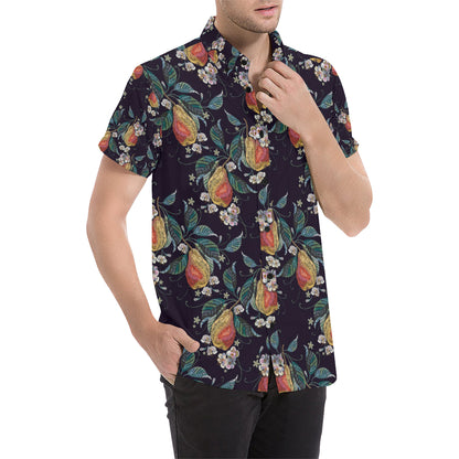 Pear Pattern Print Design PE02 Men's Short Sleeve Button Up Shirt