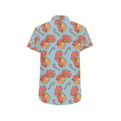 Rooster Pattern Print Design A05 Men's Short Sleeve Button Up Shirt