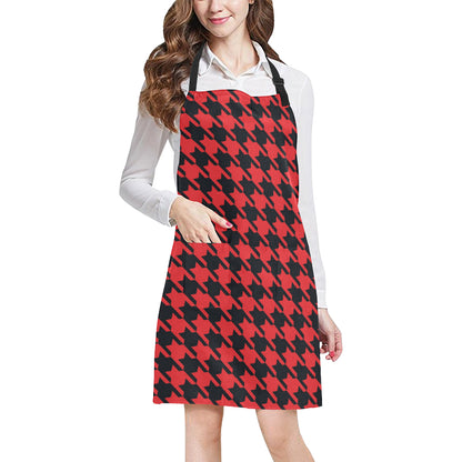 Houndstooth Red Pattern Print Design 03 Apron with Pocket