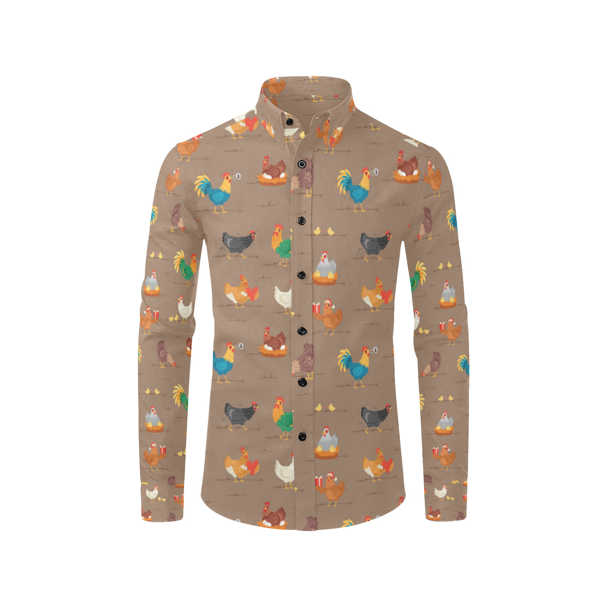 Chicken Happy Print Pattern Men's Long Sleeve Shirt