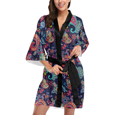 Paisley Boho Pattern Print Design A06 Women's Short Kimono