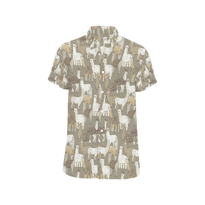 Alpaca Pattern Print Design 01 Men's Short Sleeve Button Up Shirt