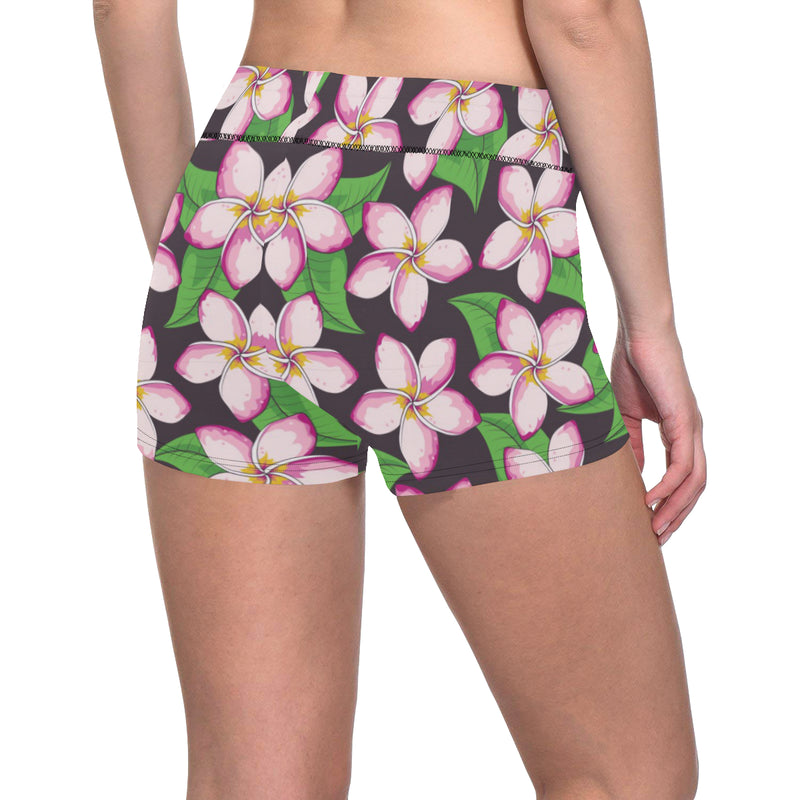 Pink Plumeria Pattern Print Design PM019 Yoga Shorts