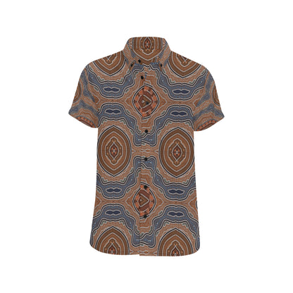 Aboriginal Pattern Print Design 01 Men's Short Sleeve Button Up Shirt