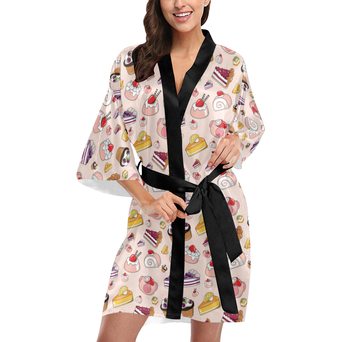 Cake Pattern Print Design 01 Women's Short Kimono