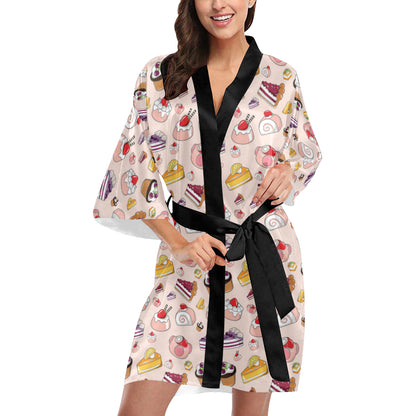 Cake Pattern Print Design 01 Women's Short Kimono
