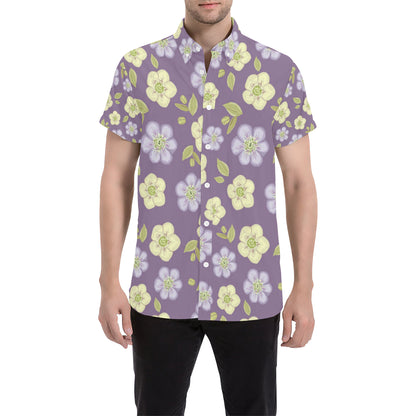 Anemone Pattern Print Design AM013 Men's Short Sleeve Button Up Shirt