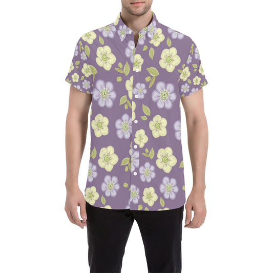 Anemone Pattern Print Design AM013 Men's Short Sleeve Button Up Shirt