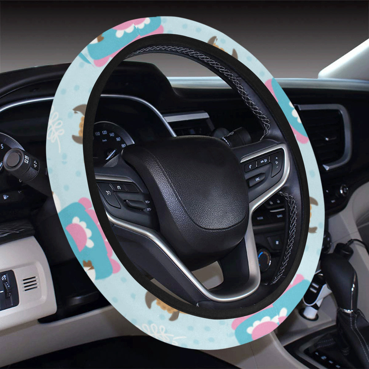 Cattle Happy Pattern Print Design 03 Steering Wheel Cover with Elastic Edge