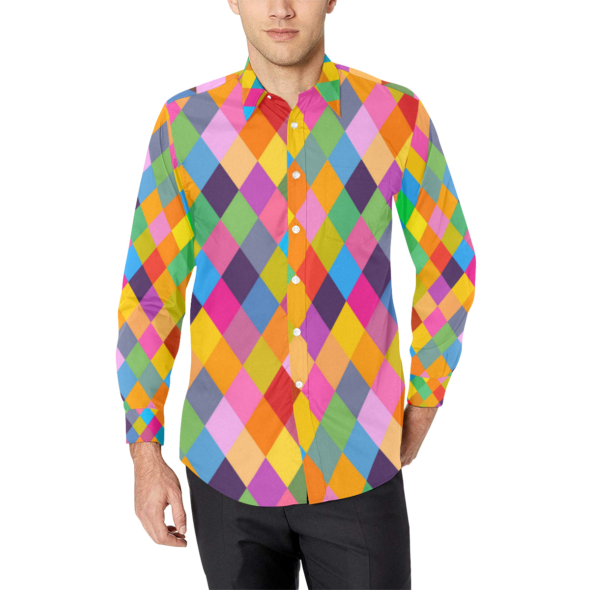 Harlequin Pattern Print Design 02 Men's Long Sleeve Shirt