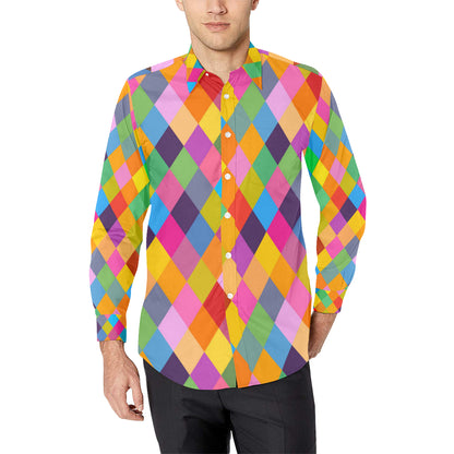 Harlequin Pattern Print Design 02 Men's Long Sleeve Shirt