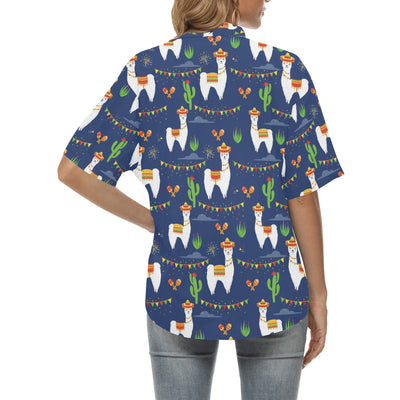 Llama Cactus Pattern Print Design 05 Women's Hawaiian Shirt