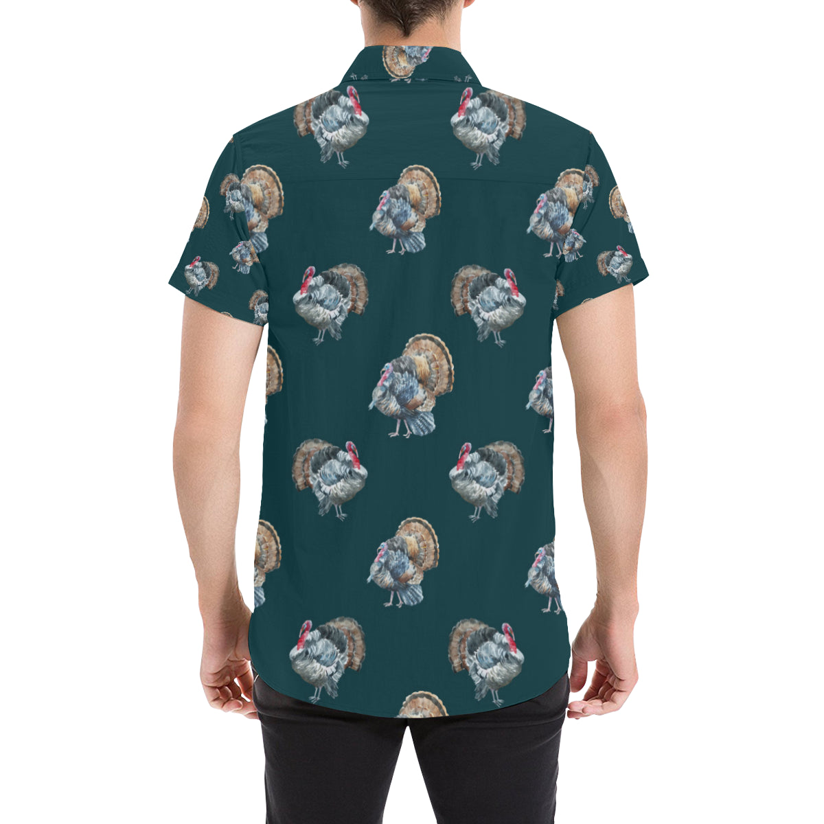 Turkey Pattern Print Design 03 Men's Short Sleeve Button Up Shirt