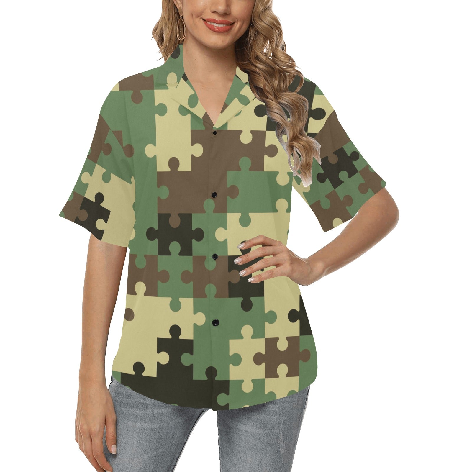 Puzzle Camo Pattern Print Design A03 Women's Hawaiian Shirt