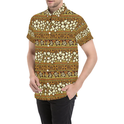 Hawaiian Themed Pattern Print Design H015 Men's Short Sleeve Button Up Shirt