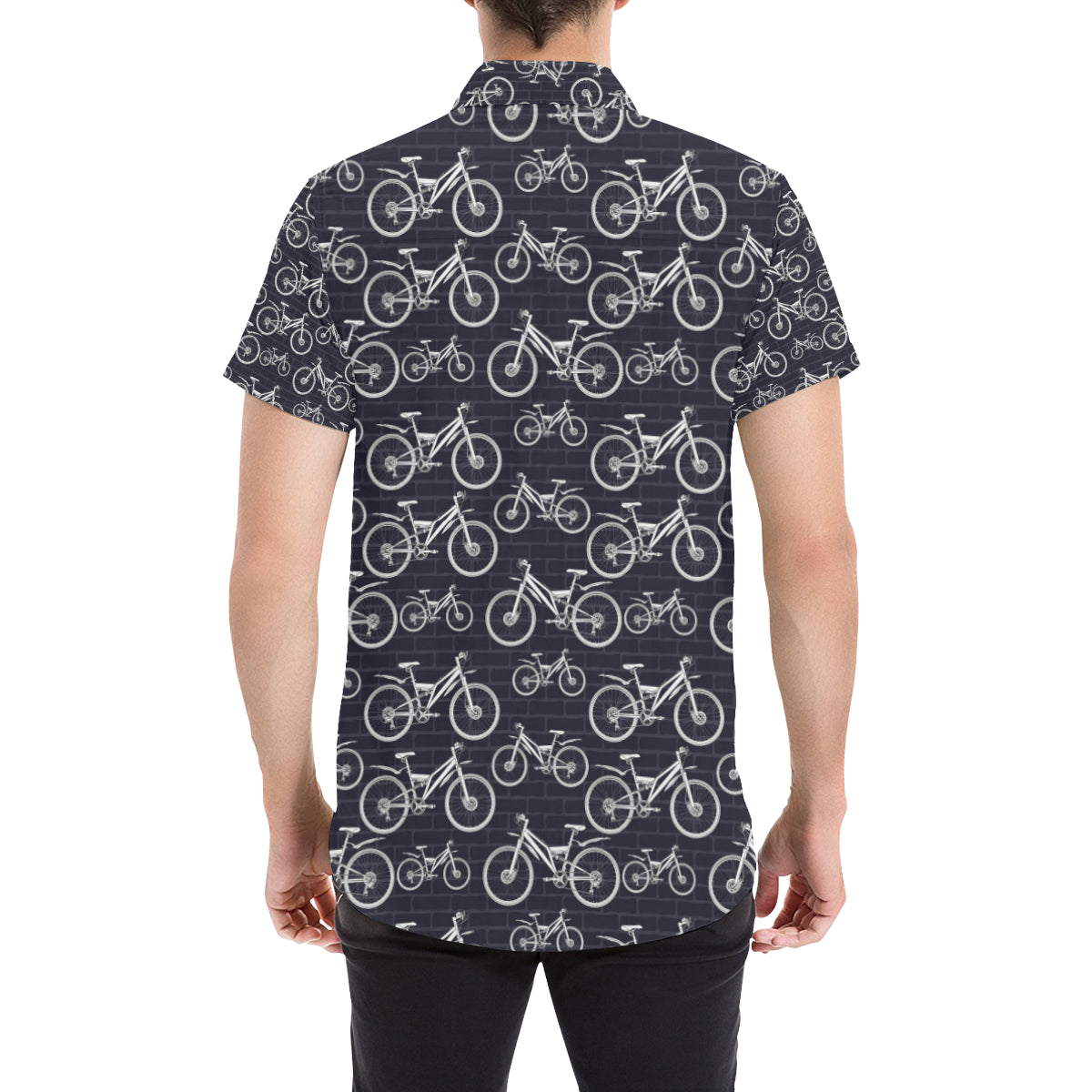 Mountain bike Pattern Print Design 02 Men's Short Sleeve Button Up Shirt