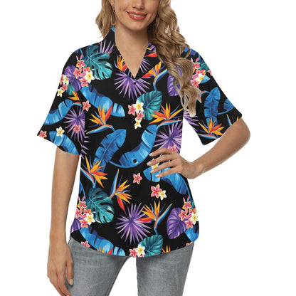 Tropical Flower Pattern Print Design TF018 Women's Hawaiian Shirt
