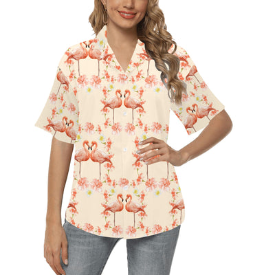 Flamingo Hibiscus Print Pattern Women's Hawaiian Shirt