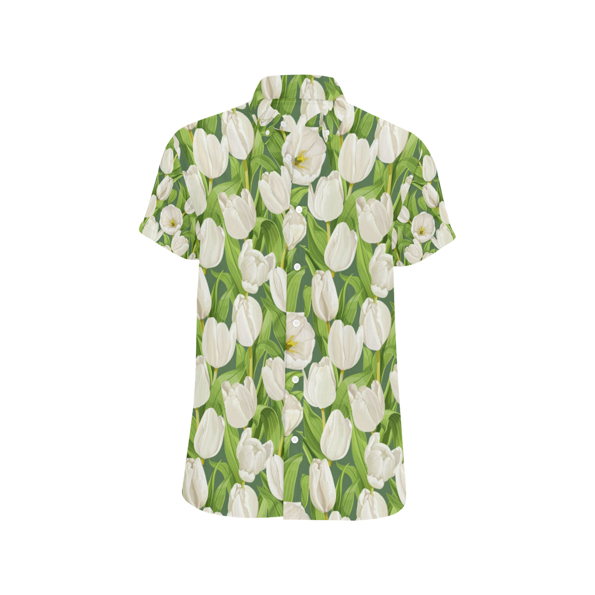 Tulip White Pattern Print Design TP05 Men's Short Sleeve Button Up Shirt
