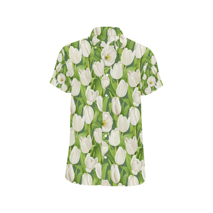 Tulip White Pattern Print Design TP05 Men's Short Sleeve Button Up Shirt