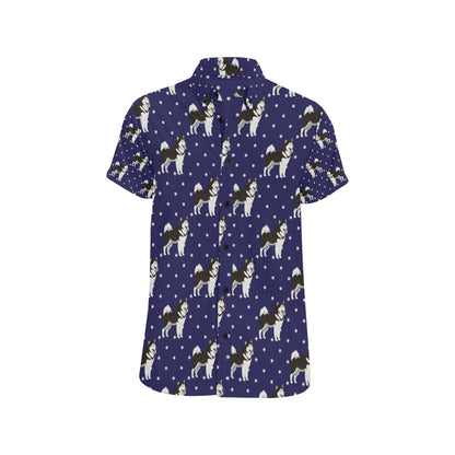 Alaskan Malamute Pattern Print Design 04 Men's Short Sleeve Button Up Shirt