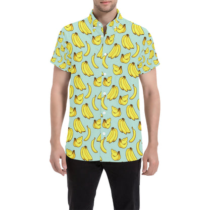 Banana Pattern Print Design BA04 Men's Short Sleeve Button Up Shirt