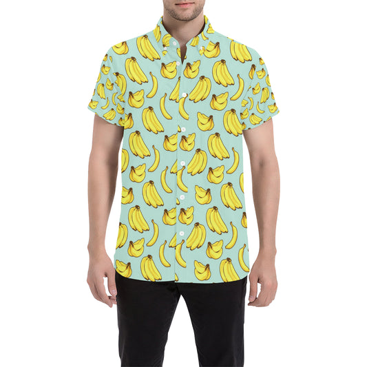 Banana Pattern Print Design BA04 Men's Short Sleeve Button Up Shirt