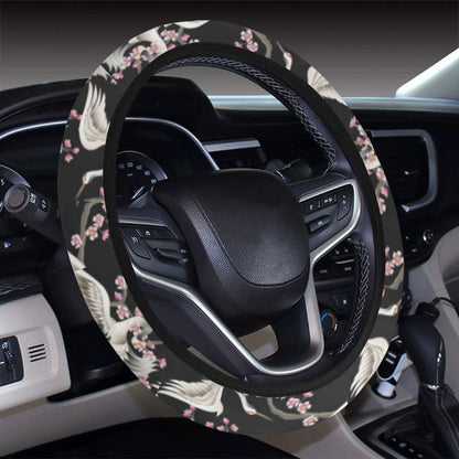 Crane Pattern Print Design 01 Steering Wheel Cover with Elastic Edge