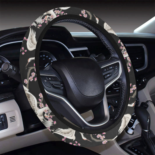 Crane Pattern Print Design 01 Steering Wheel Cover with Elastic Edge