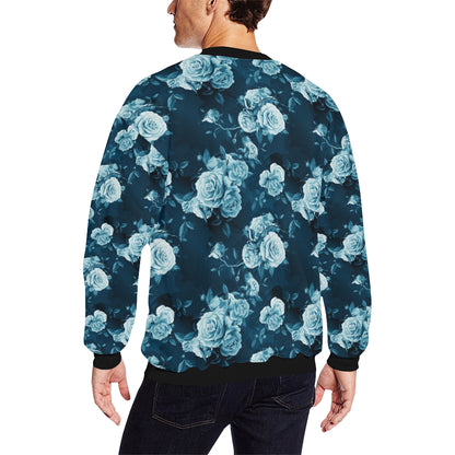 Rose Blue Pattern Print Design RO014 Men Long Sleeve Sweatshirt