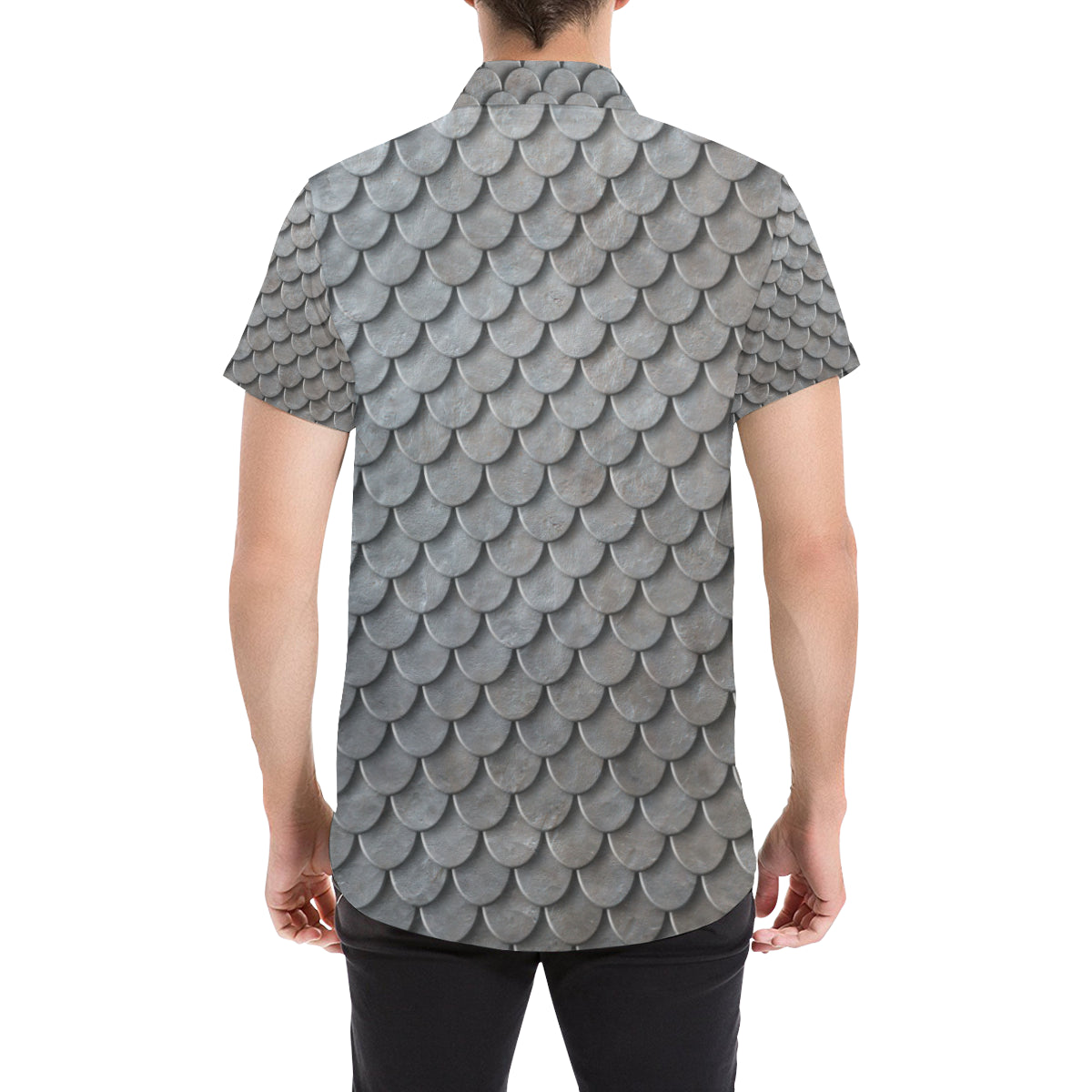 Armor Scales Pattern Print Design 03 Men's Short Sleeve Button Up Shirt