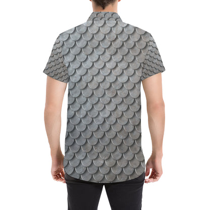 Armor Scales Pattern Print Design 03 Men's Short Sleeve Button Up Shirt