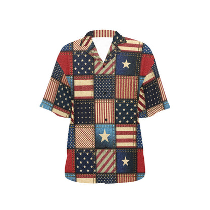 American flag Patchwork Design Women's Hawaiian Shirt