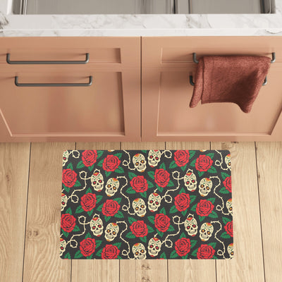 Sugar Skull Red Rose Print Design LKS301 Kitchen Mat