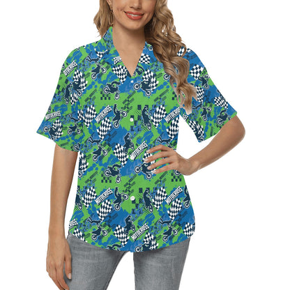 Motocross Pattern Print Design 04 Women's Hawaiian Shirt