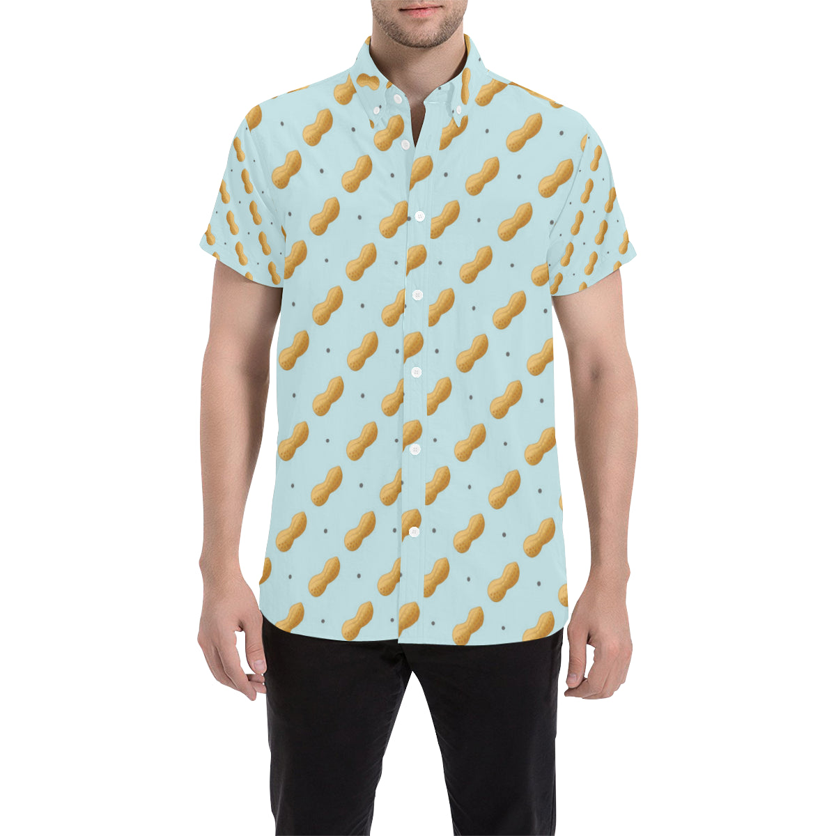 Peanut Pattern Print Design A03 Men's Short Sleeve Button Up Shirt