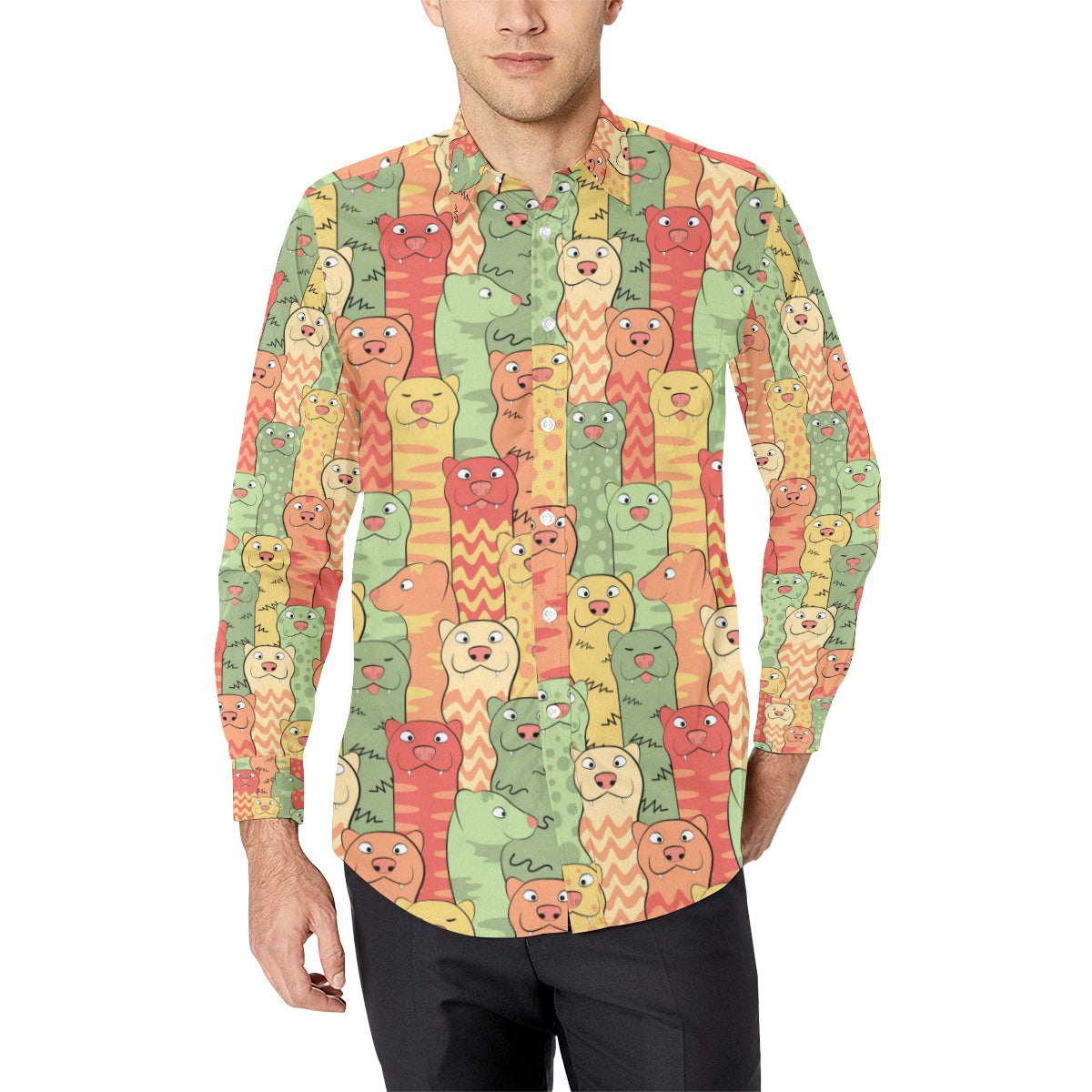 Ferret Pattern Print Design 01 Men's Long Sleeve Shirt