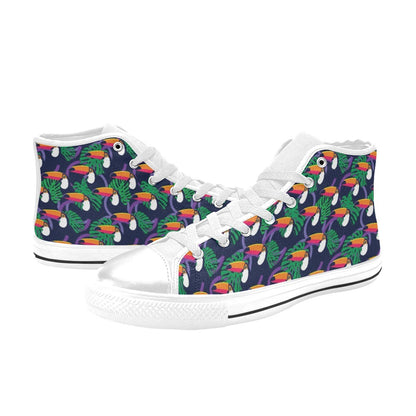 Toucan Print Design LKS302 High Top Women's White Shoes